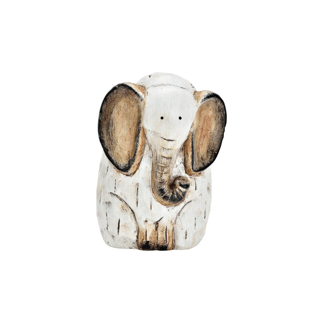 Elefant af hvidt ler (B/H/D) 11x15x10 cm