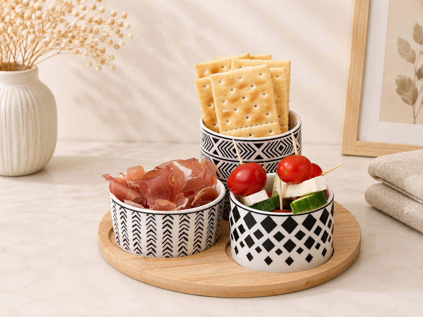 Tapas sæt med bambusbakke – 4 dele