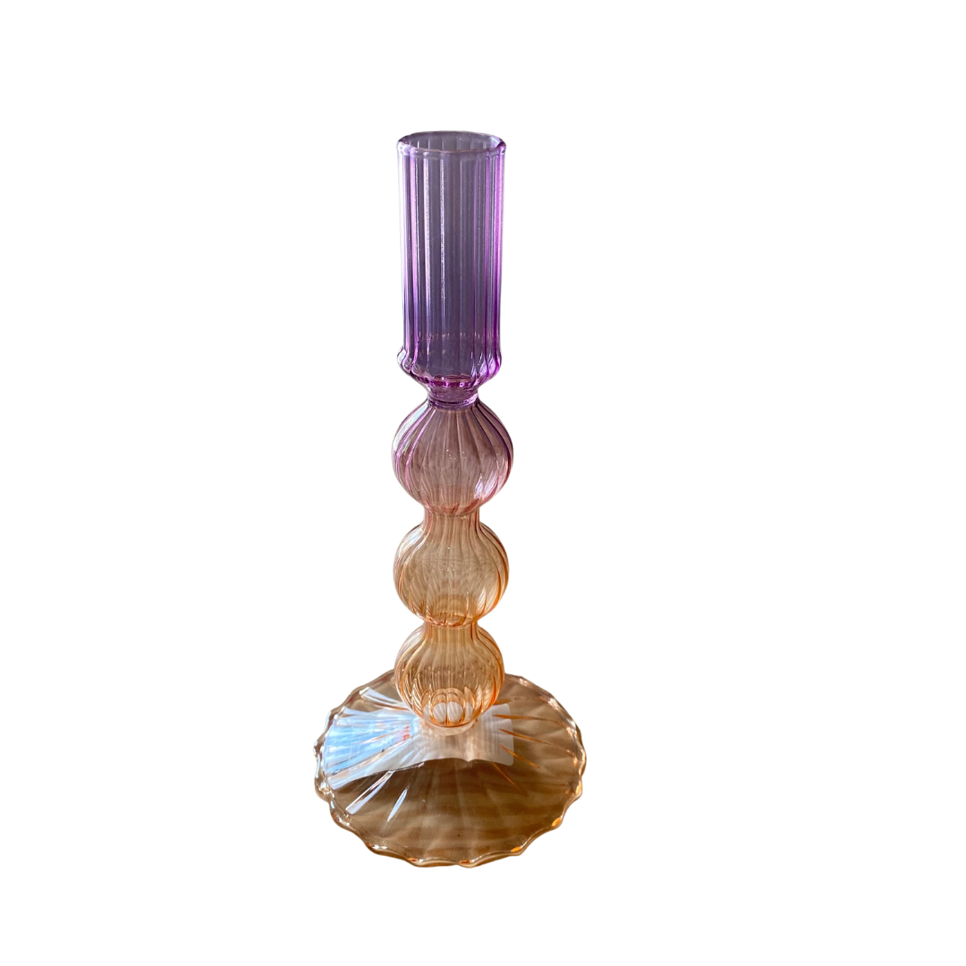 Glas lysestage med 2 små bobler H 20 cm