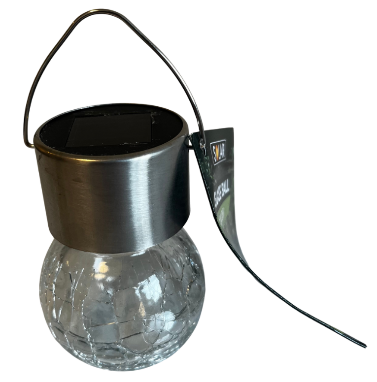 Solcellelampe med glaskugle – hvidt lys