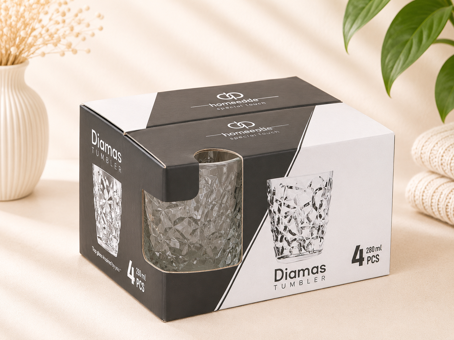 Homeware Diamas drikkeglas – 4 stk. (280 ml)