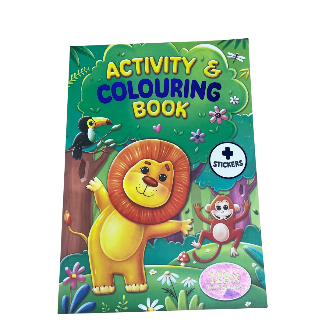 Aktivitets- og malebog med stickers