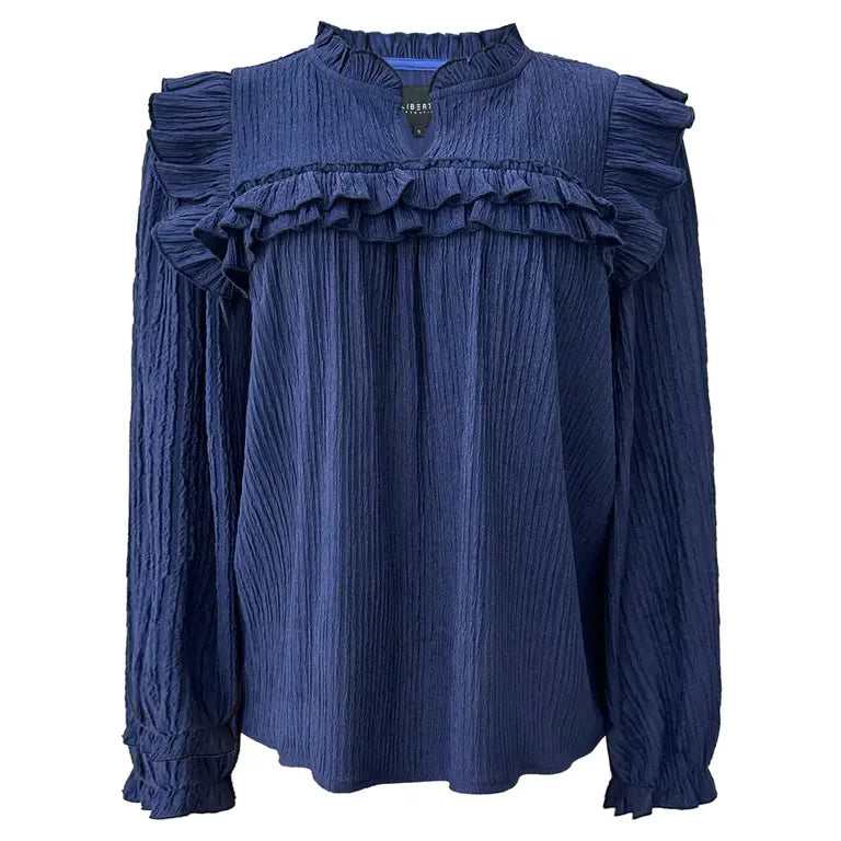 Anni LS frill blouse Navy Liberté