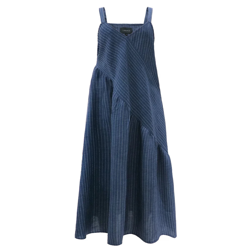 Annizette strap dress, blue pinstripe, Liberté