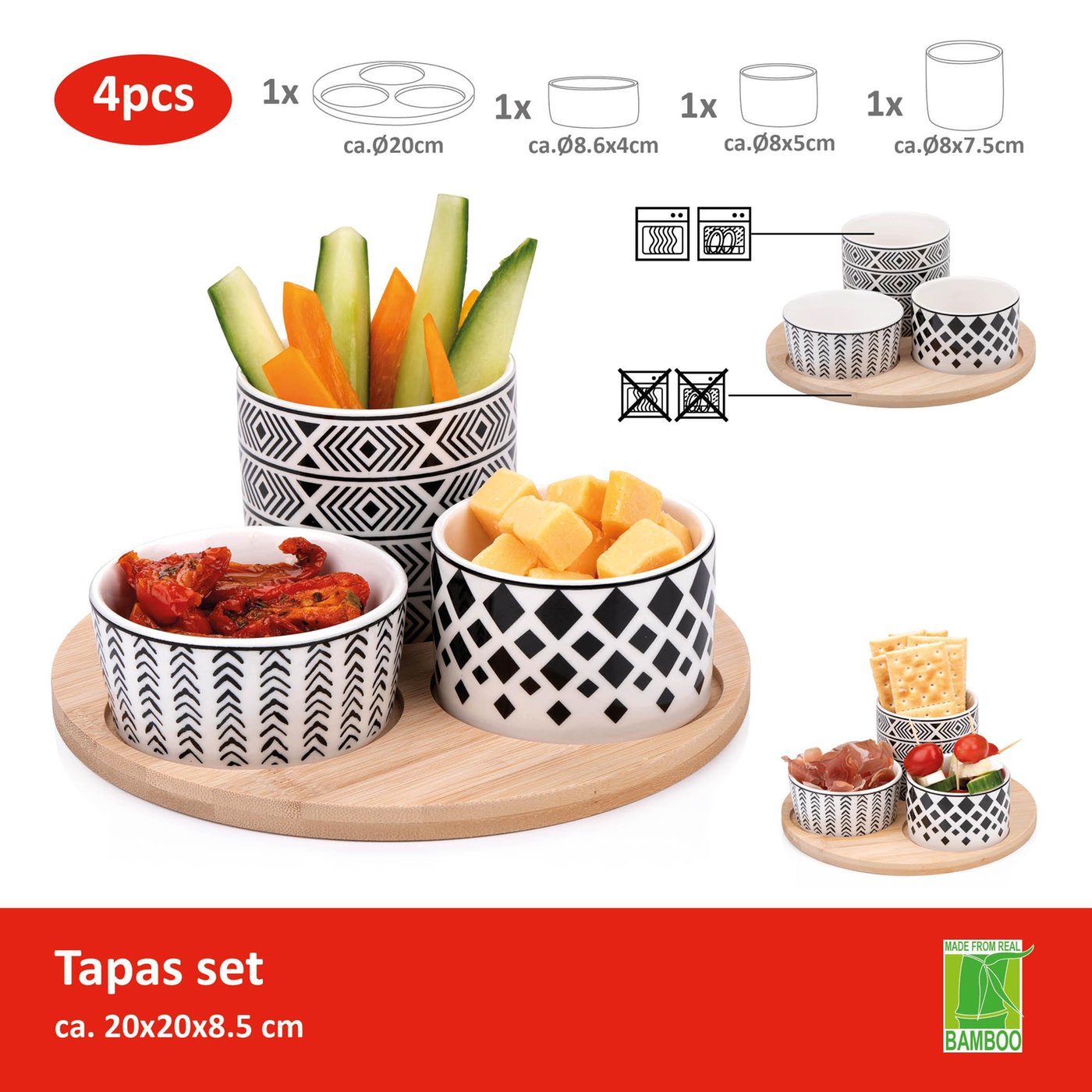 Rundt tapas-sæt – 4 dele