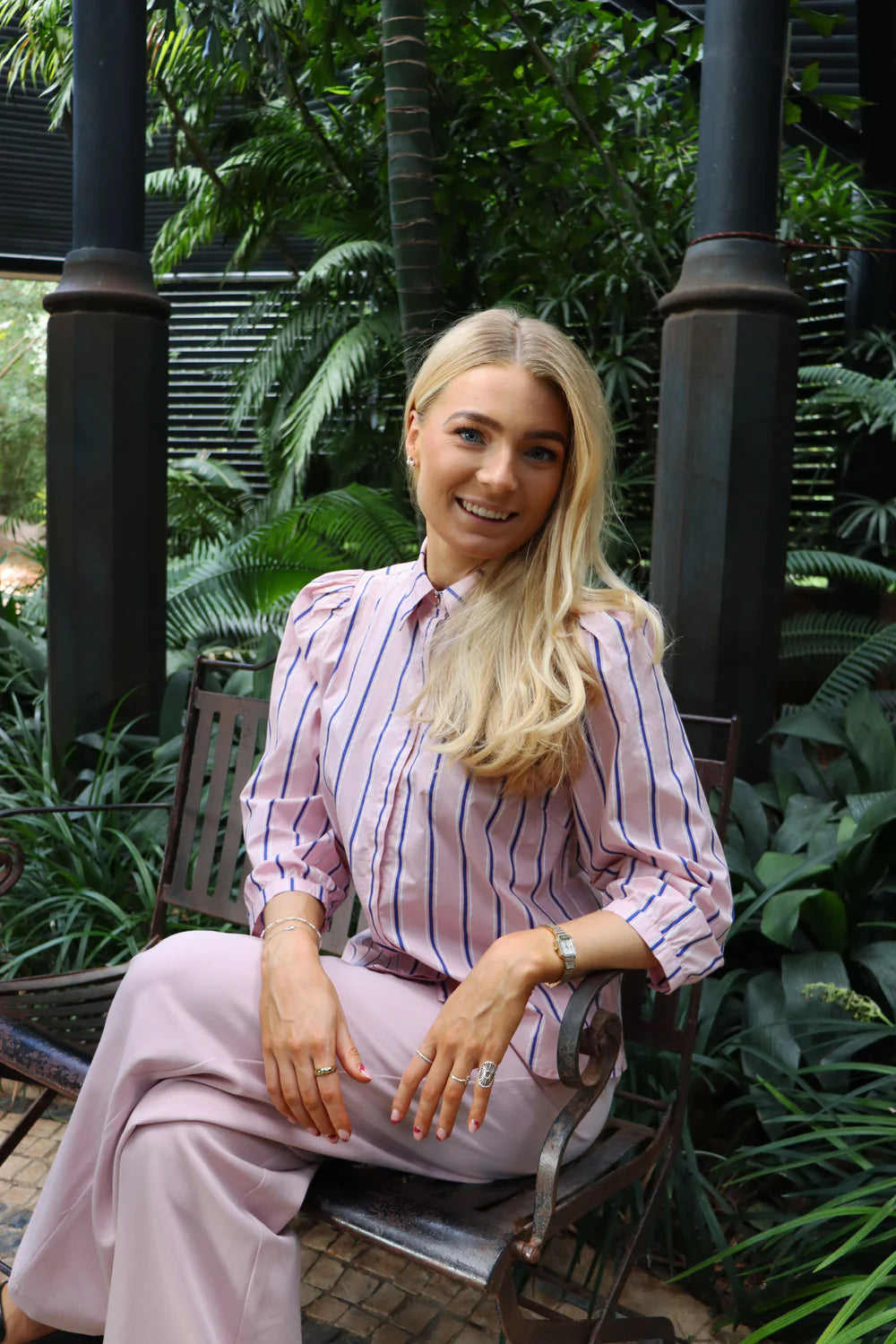 Flora blouse, rose blue stripe Liberté