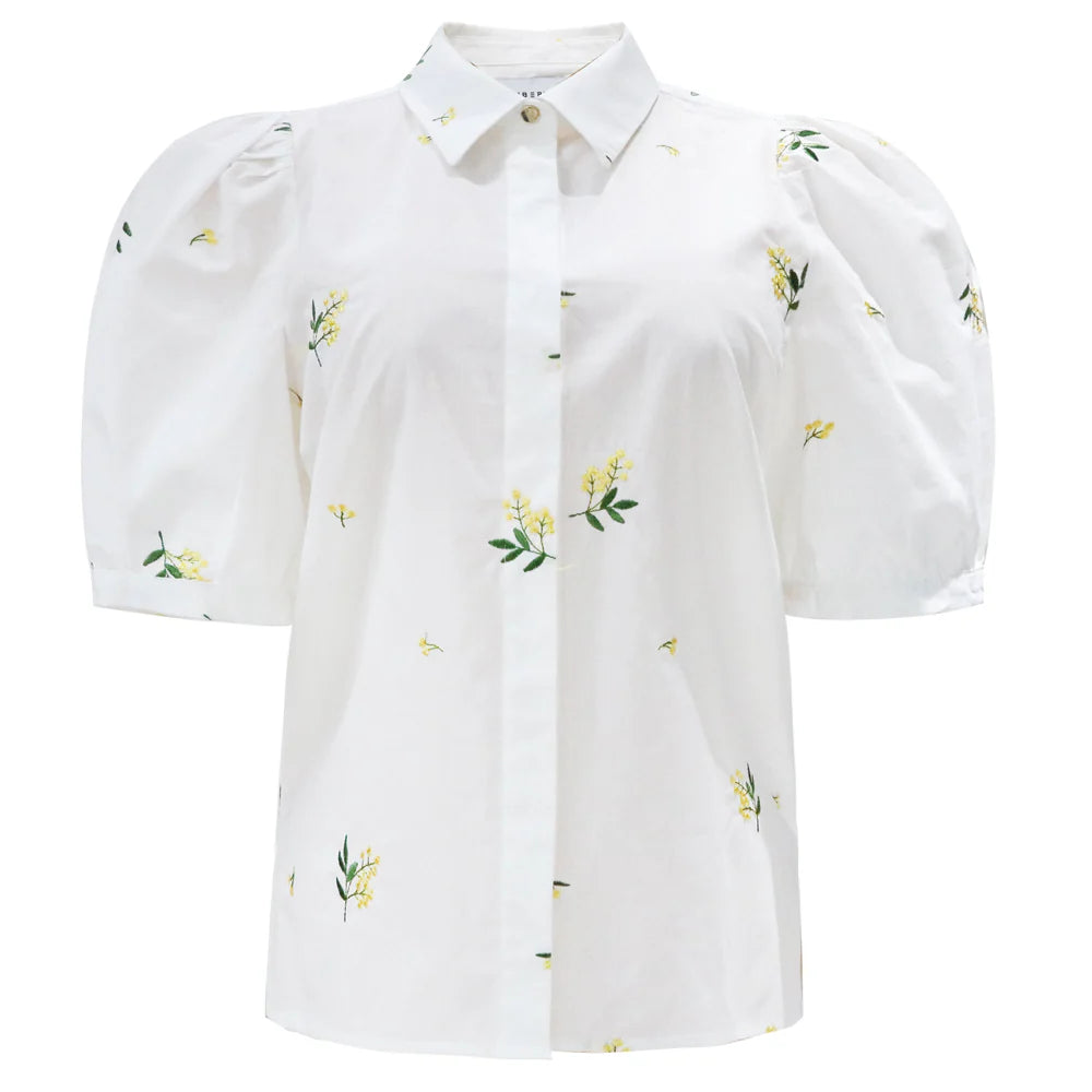 Flora SS blouse, offwhite embroidery Liberté