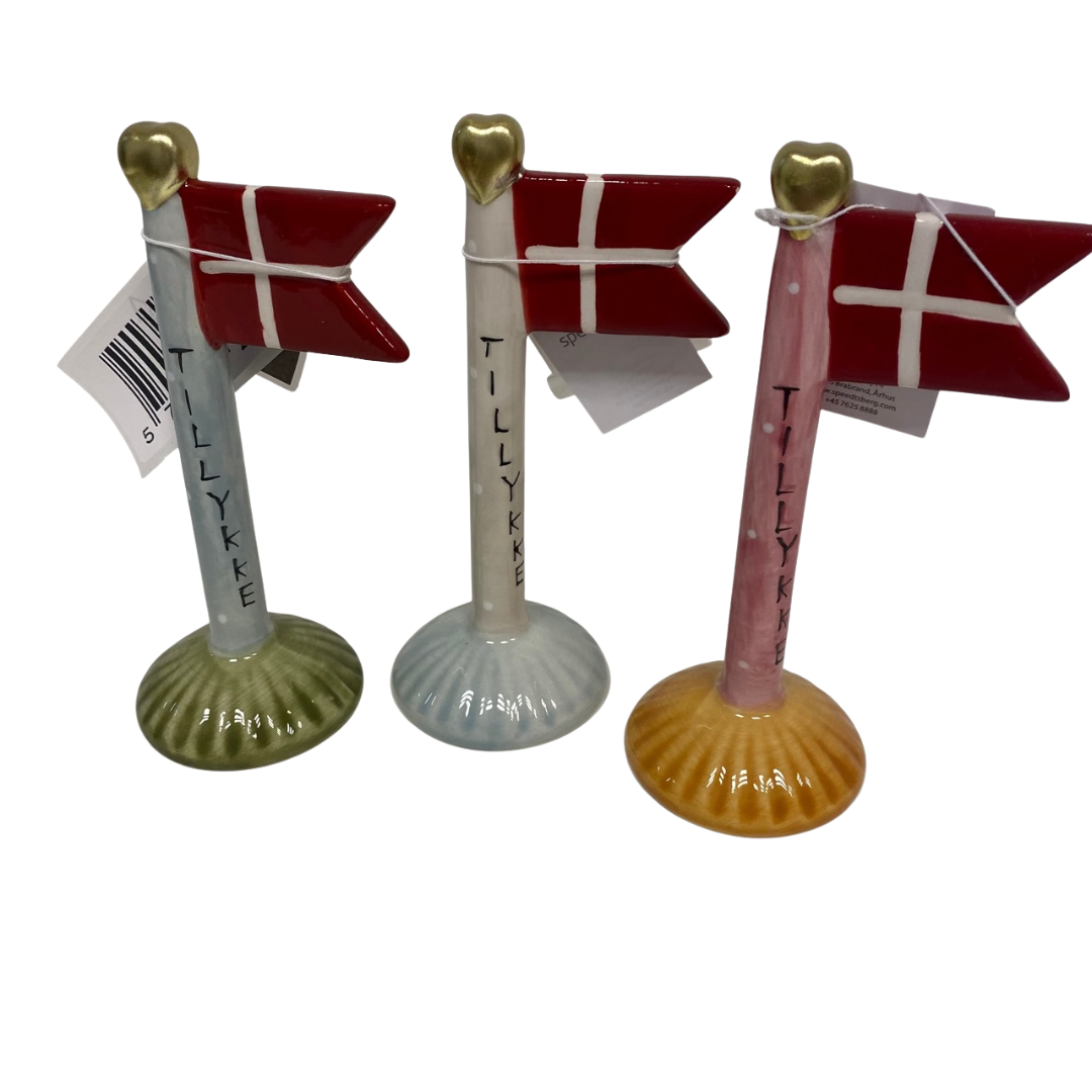 Keramik flag "Tillykke" 14-cm