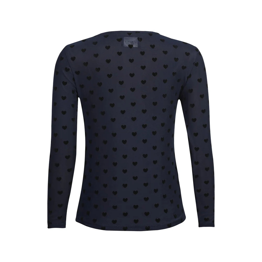 Mesh LS t-shirt, flock, navy heart Liberté