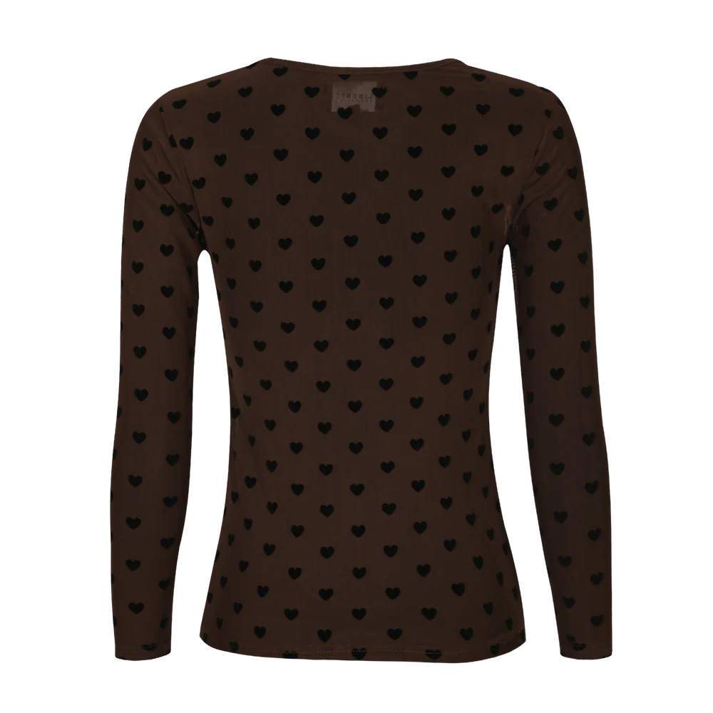 Mesh LS t-shirt, flock, dark brown heart Liberté