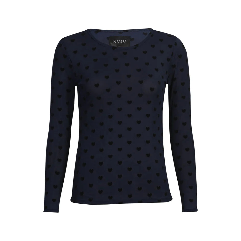 Mesh LS t-shirt, flock, navy heart Liberté