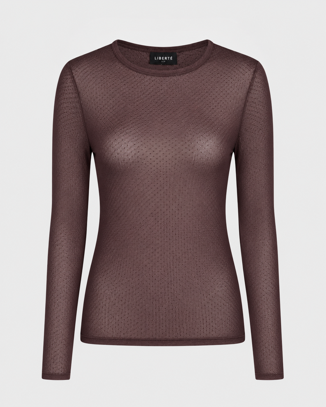 Mesh LS t-shirt, dot, dark brown Liberté