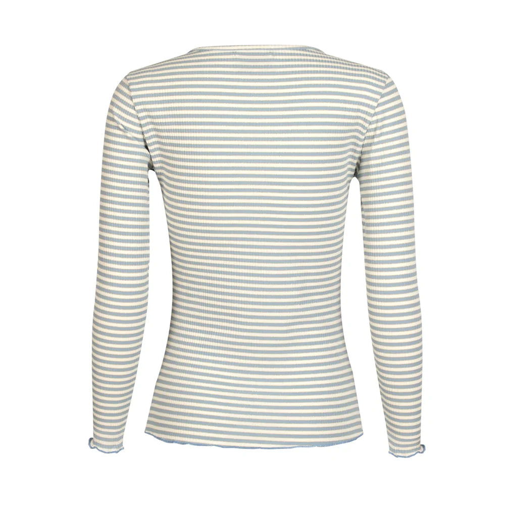 Natalia LS round neck blouse, blue creme gold stripe Liberté