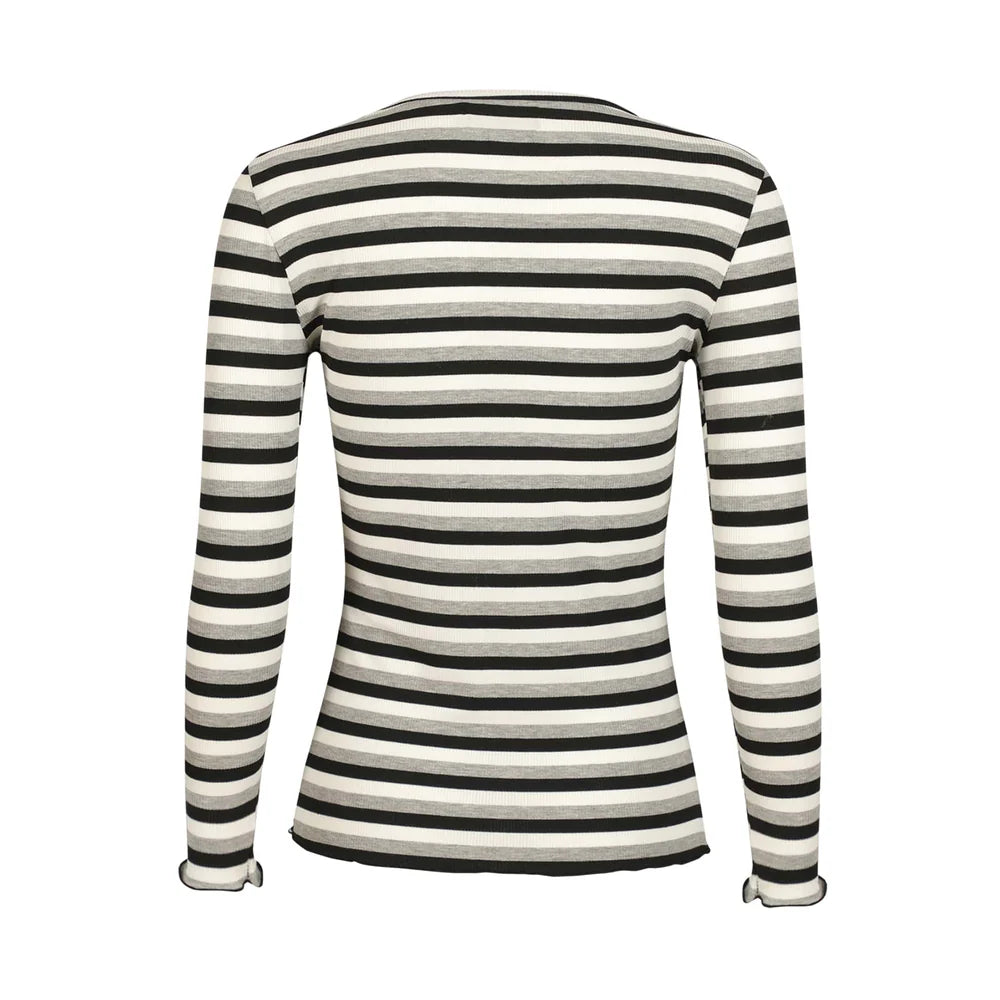Natalia LS round neck blouse, black creme black stripe Liberté