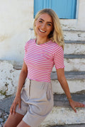 Natalia SS blouse, pink rose stripe Liberté