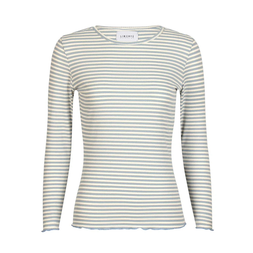Natalia LS round neck blouse, blue creme gold stripe Liberté