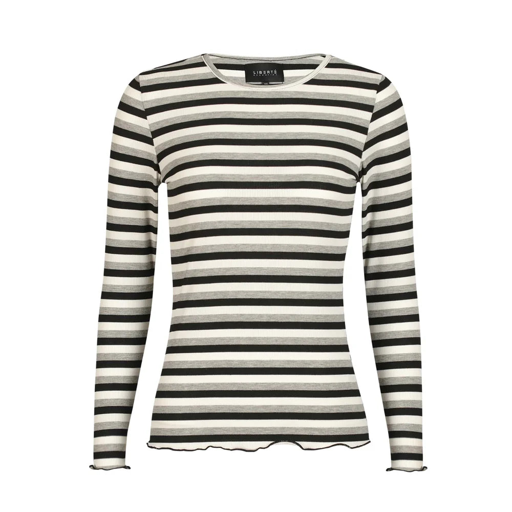 Natalia LS round neck blouse, black creme black stripe Liberté
