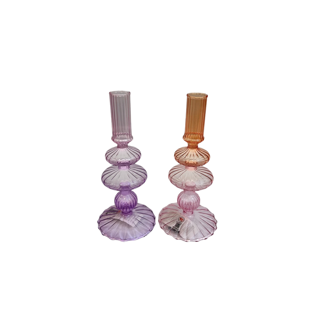 Glas lysestage med flade bobler H 20 cm